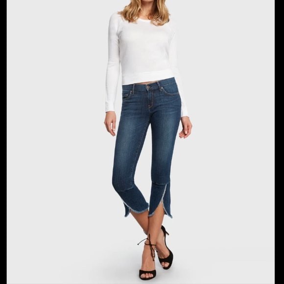 Principle Denim The Flirt Flare Cropped Mi Rise Raw Edge Jeans Size 27 - Picture 1 of 8